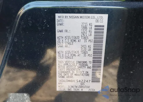 2015 Infiniti Qx60 z USA, uszkodzony, nr VIN 5N1AL0MM8FC542247